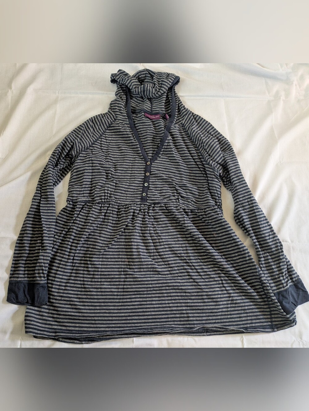 Long Sleeve Striped Cotton Hooded Top